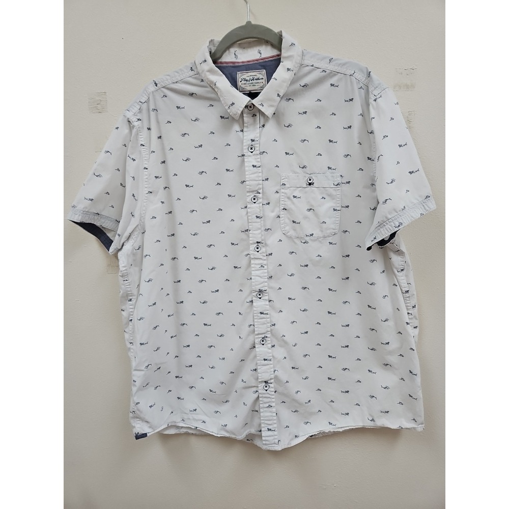 Flag & Anthem White Shark Short Sleeve Button Down Shirt - Size XXL Short